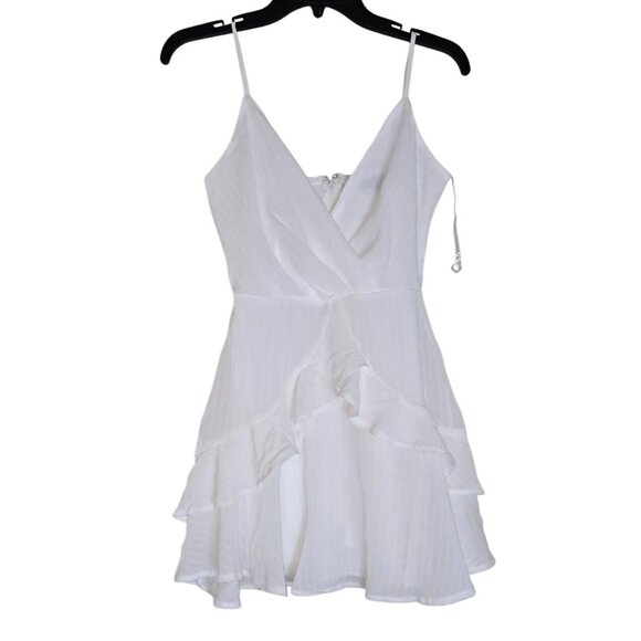 White Spaghetti Strap Ruffle Dress With V-Neck & Zip Closure - Picture 2 of 4